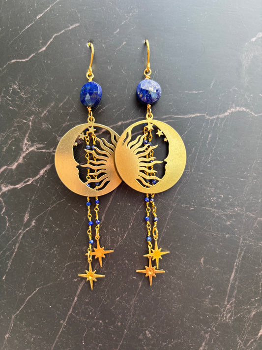 Lapis Lazuli Moon and Sun Earrings