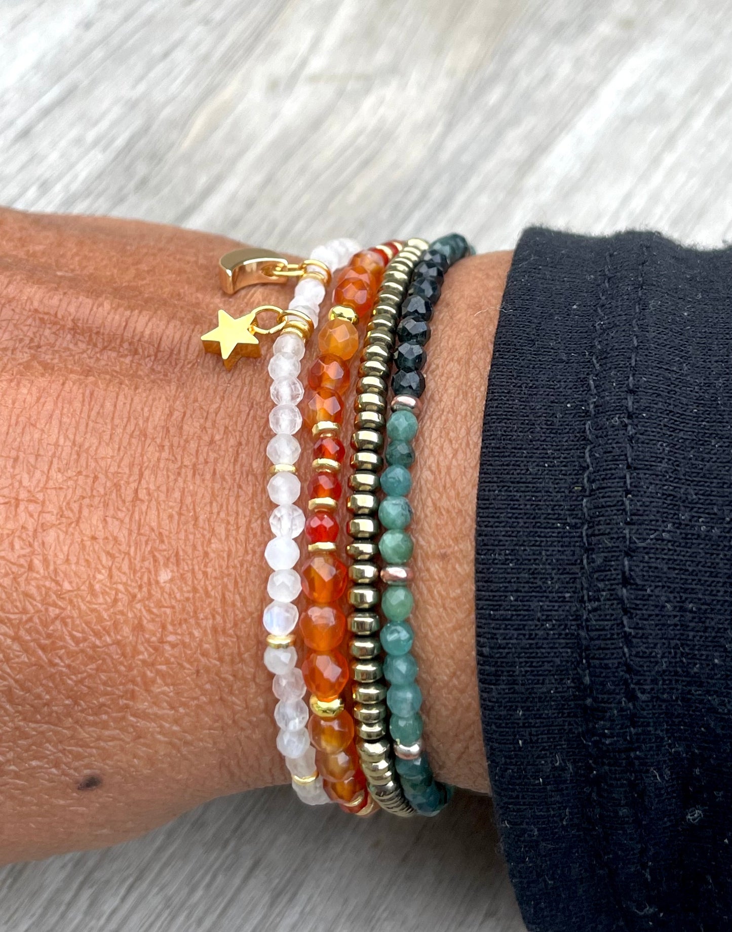 Moonstone Star and Moon Bracelet