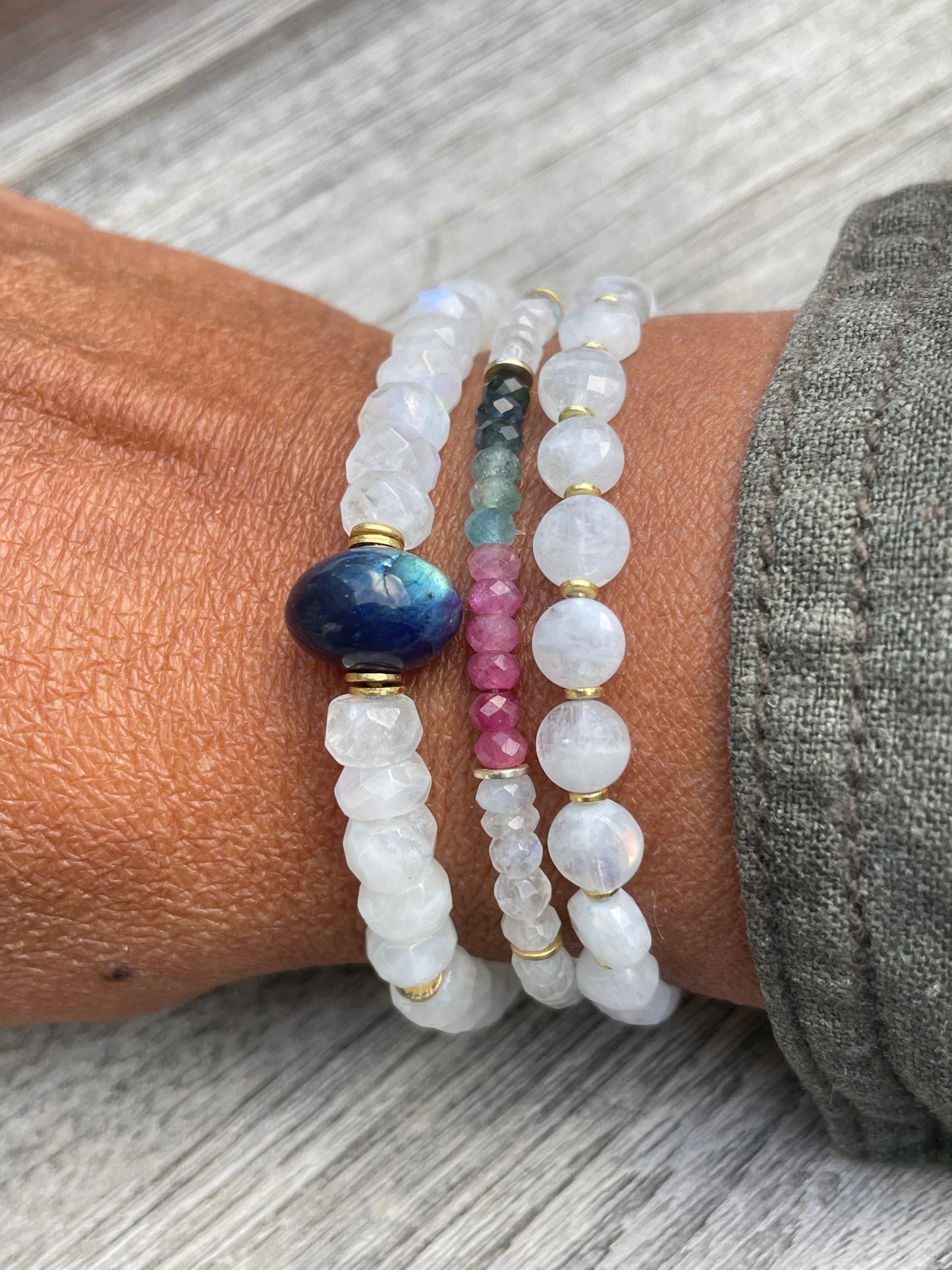 Rainbow Moon and Blue Labradorite Bracelet