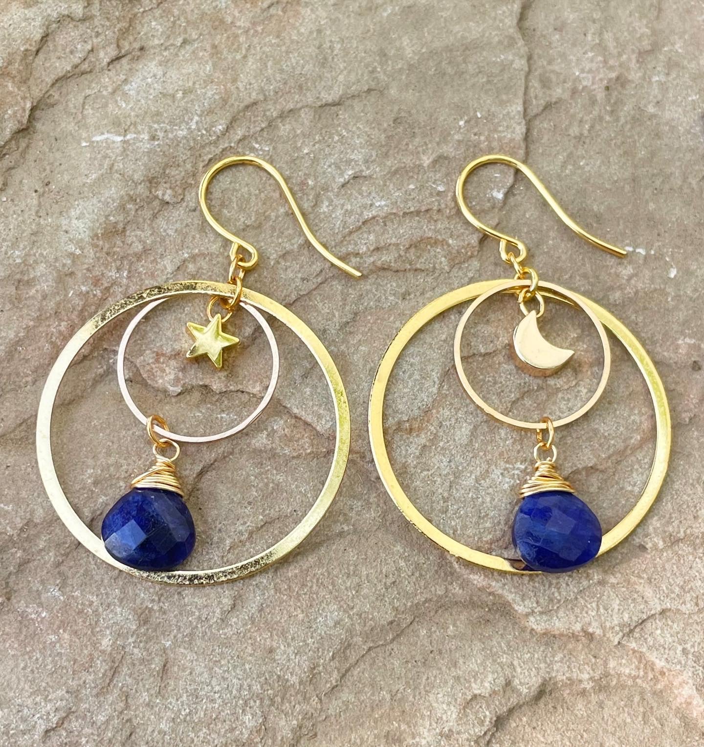 Moon and Star Lapis Lazuli Hoops