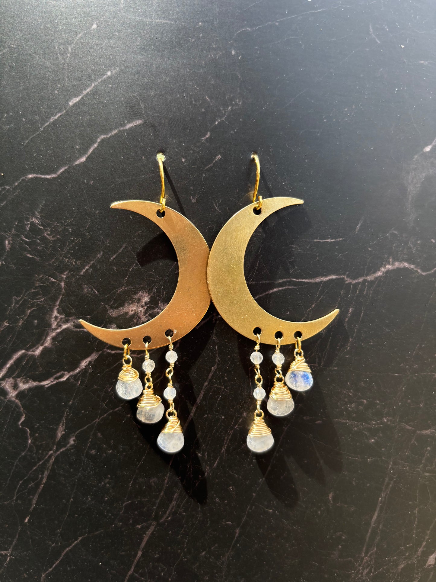 Moonstone Moon Earrings