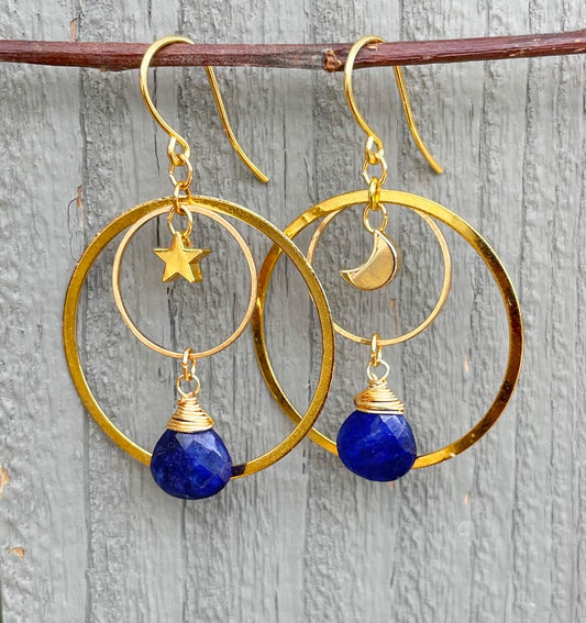 Moon and Star Lapis Lazuli Hoops