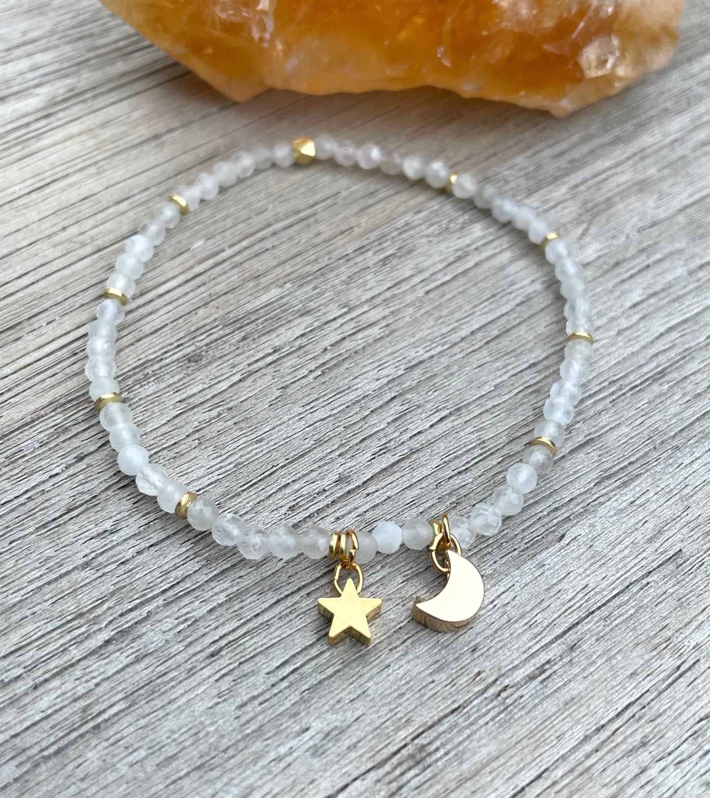 Moonstone Star and Moon Bracelet